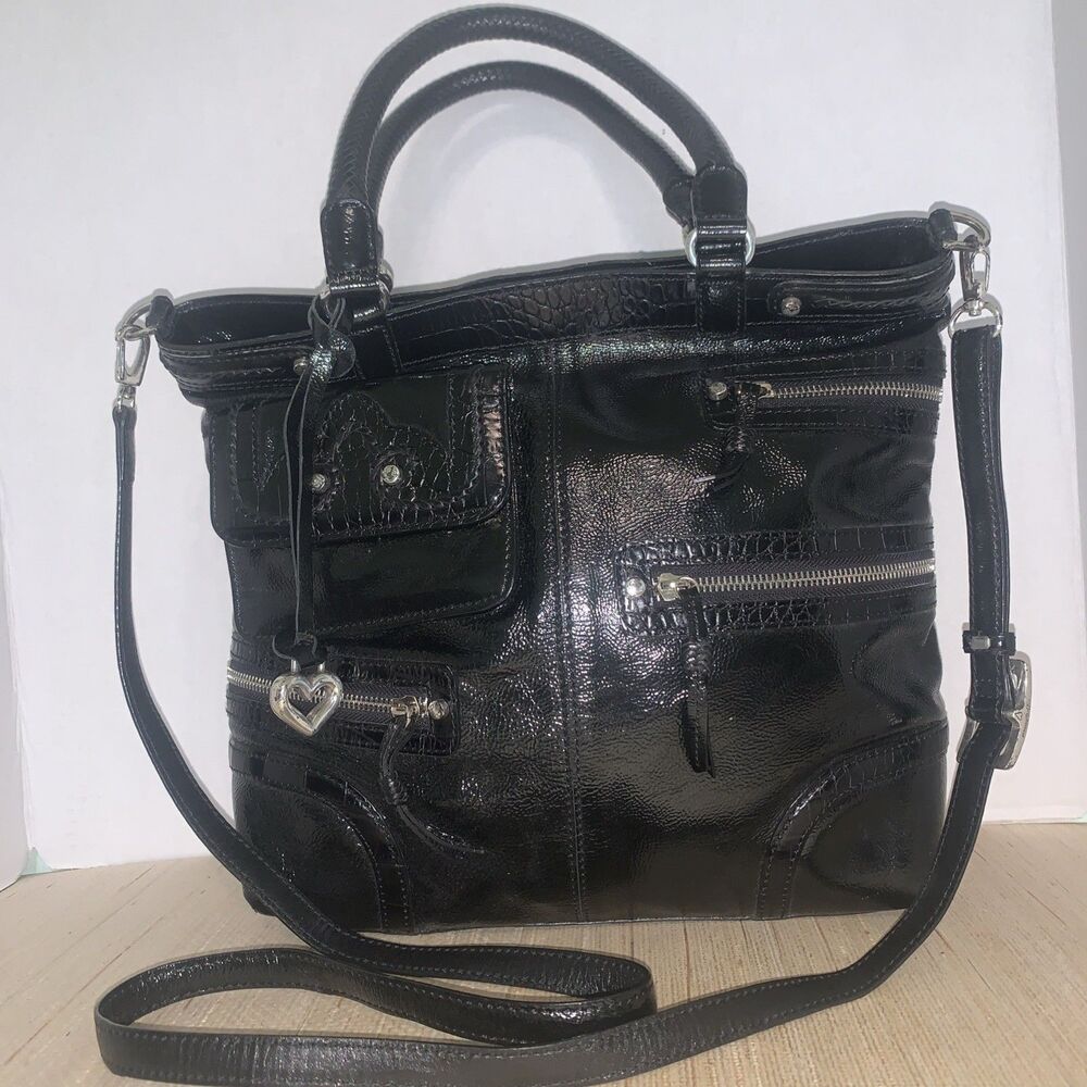 Brighton Kaelan Black Patent Leather Shoulder/Crossbody Purse Removeable Strap